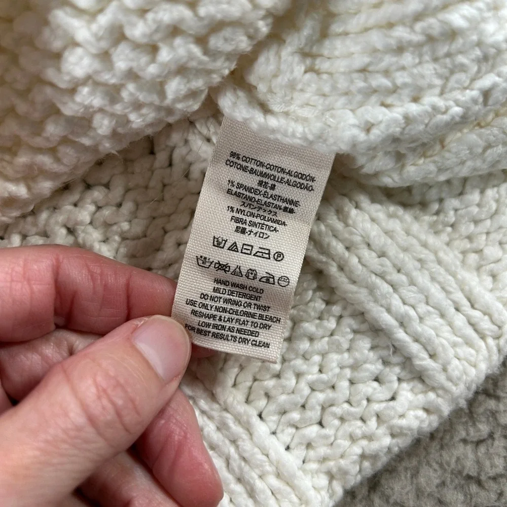 Free People Cream Chunky Knit Cotton Blend Boat Neck Sweater OB516146 Small